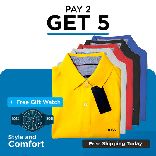 Exclusive POLO BOSS Shirt Bundle [PAY 2 GET 5] + FREE WATCH